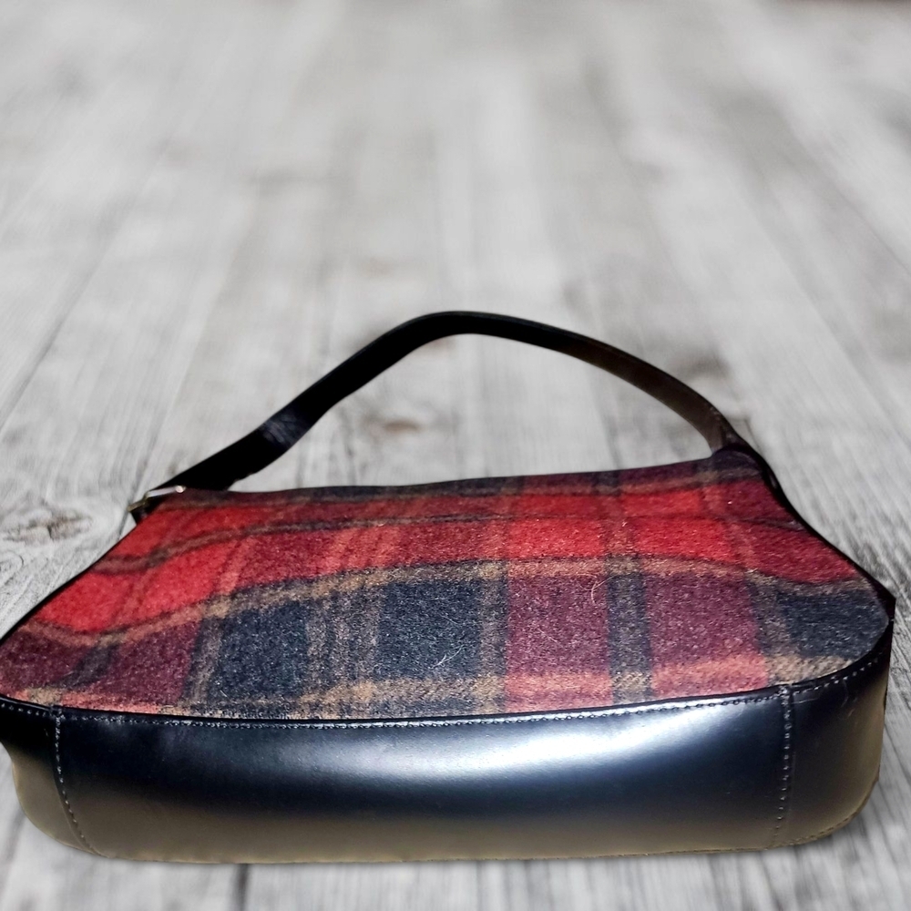 Eddie Bauer 100% WoolPlaid Mini Purse Handbag Leather Trim Small Women's - Picture 7 of 12